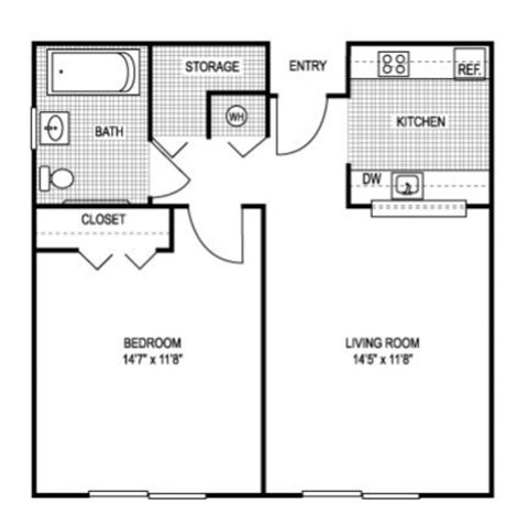 One Bedroom Floor Plan at Riverview House Senior Apartments in Lake Worth FL